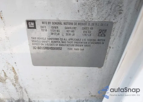 2017 Chevrolet Cruze Lt Auto from USA, damaged, VIN 3G1BE6SM8HS569852